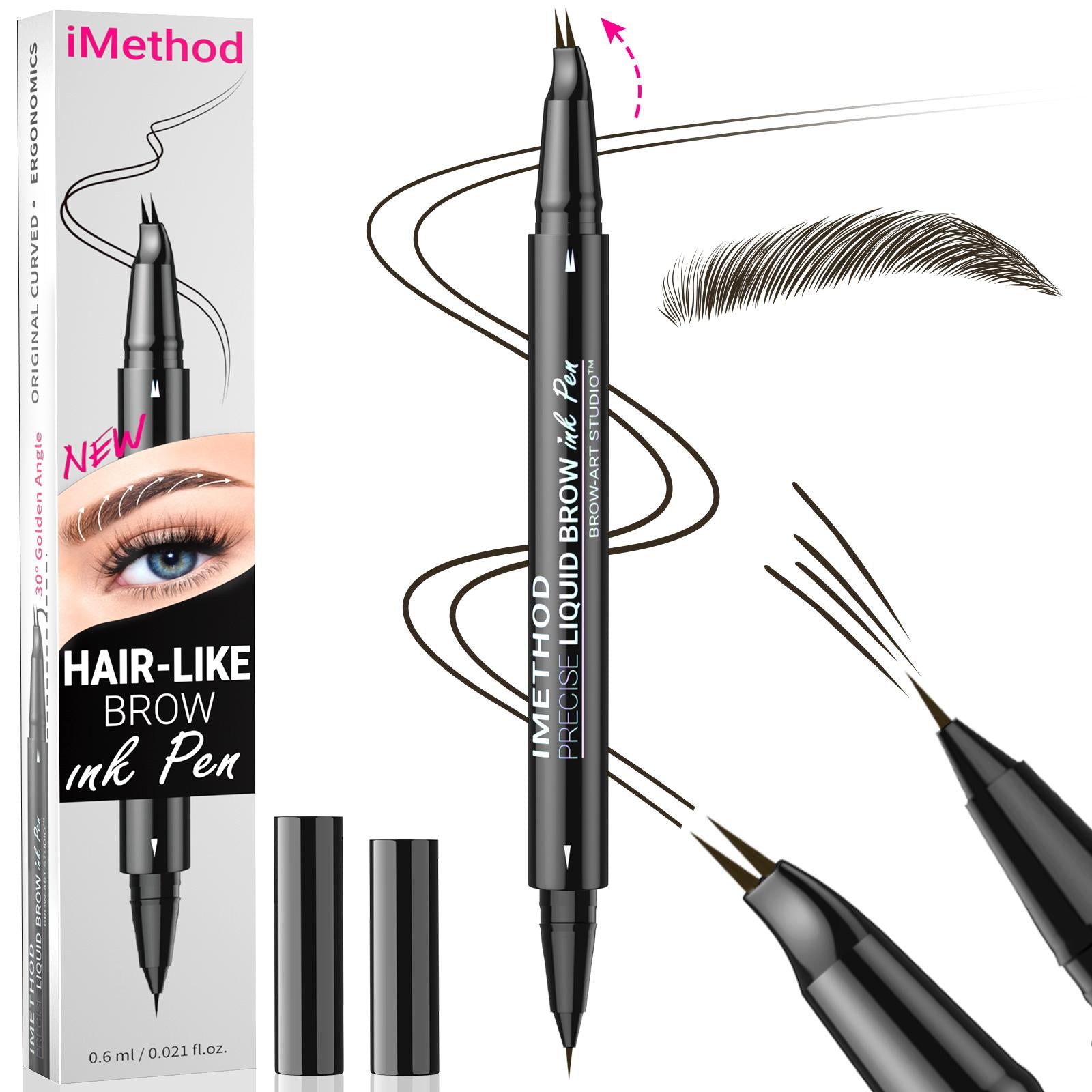 iMethod Curved Eyebrow Pen - Eyebrow Pencil, Brow Pencil 2-in-1 Dual-Ended Microblading Eyebrow Pen