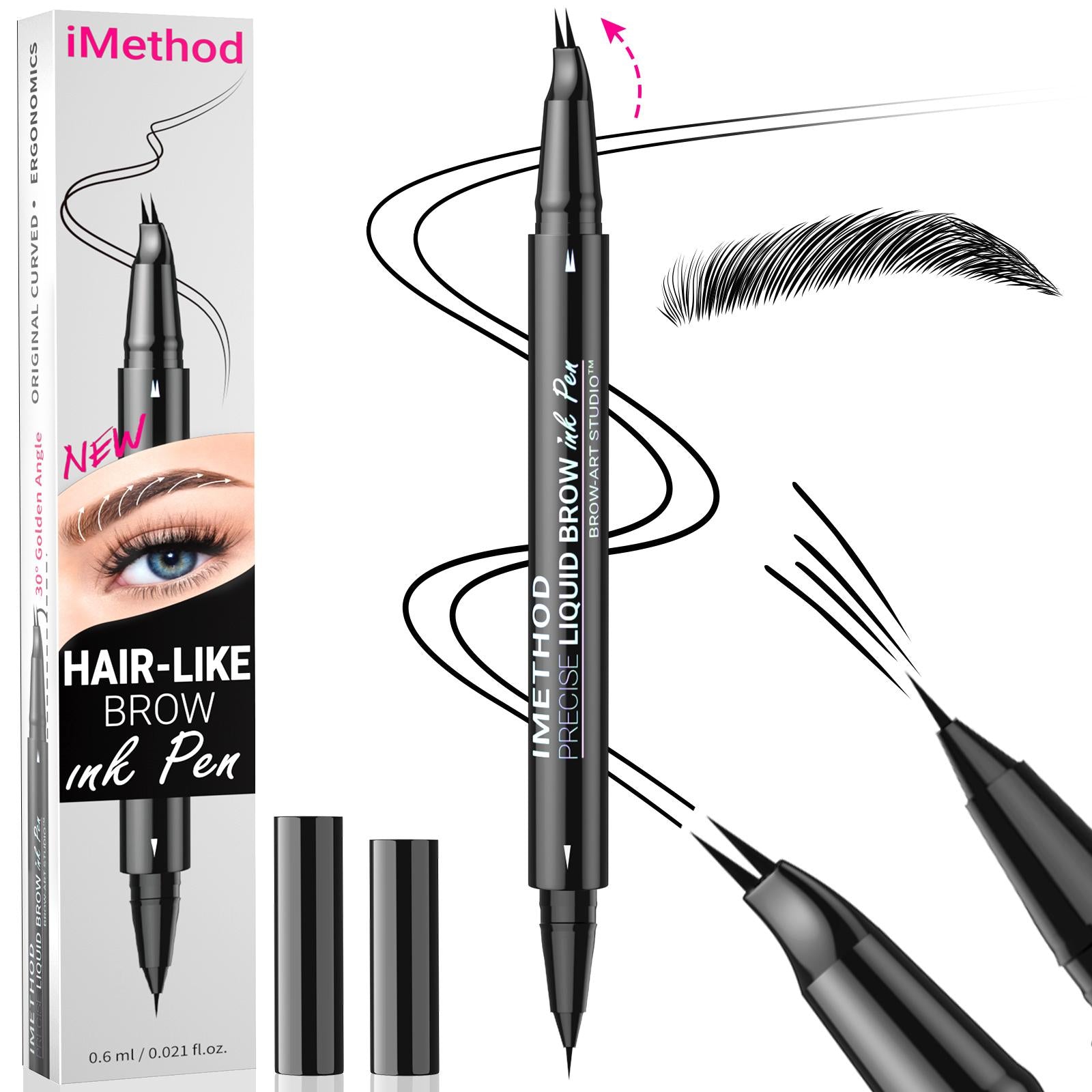 iMethod Curved Eyebrow Pen - Eyebrow Pencil, Brow Pencil 2-in-1 Dual-Ended Microblading Eyebrow Pen