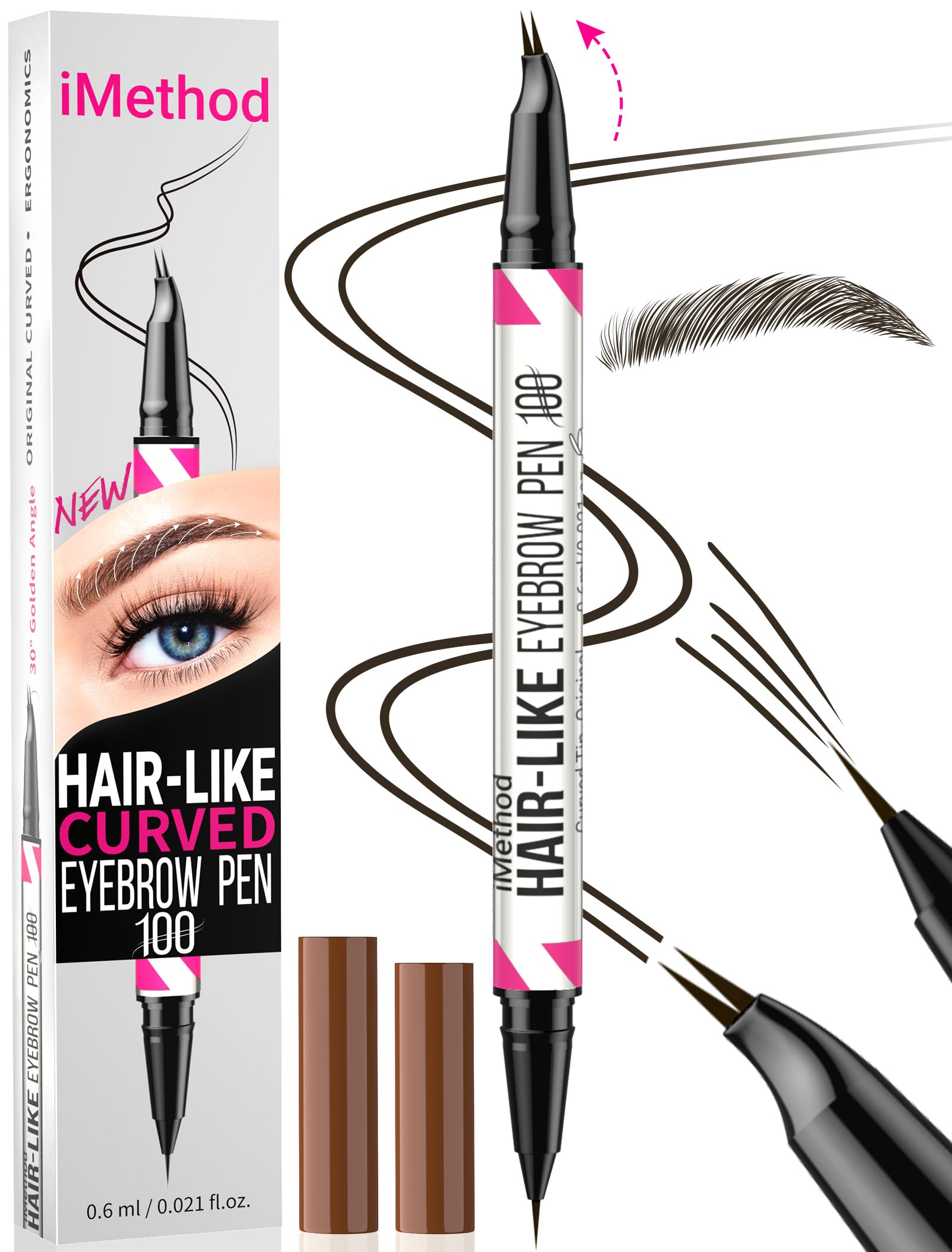 iMethod Curved Eyebrow Pen - Eyebrow Pencil 2-in-1 Dual-Ended Eyebrow Pen with Curved Tip and Precise Brush-Tip