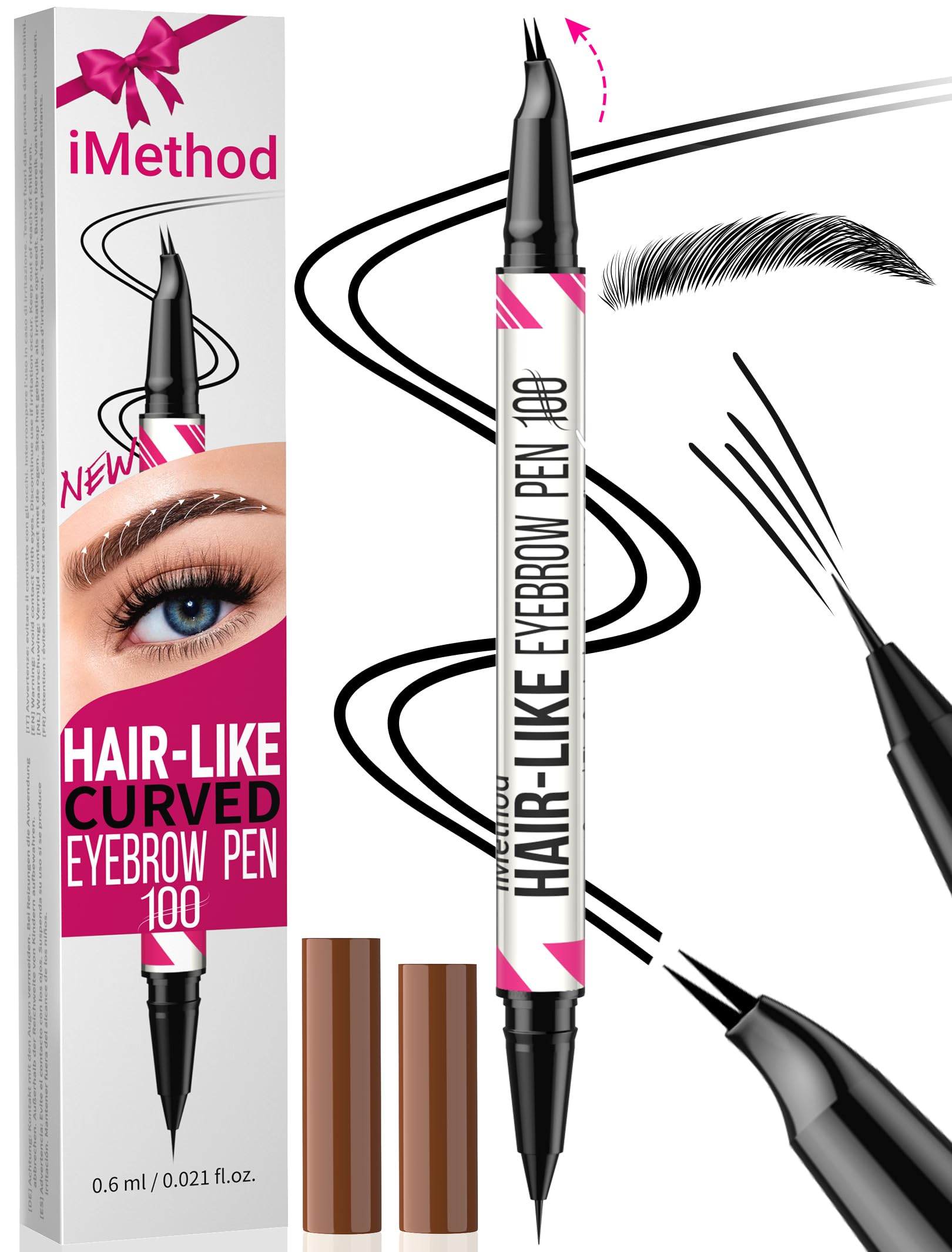 iMethod Curved Eyebrow Pen - 2-in-1 Dual-Ended Microblading Eyebrow Pencil with Curved Tip and Precise Brush-Tip