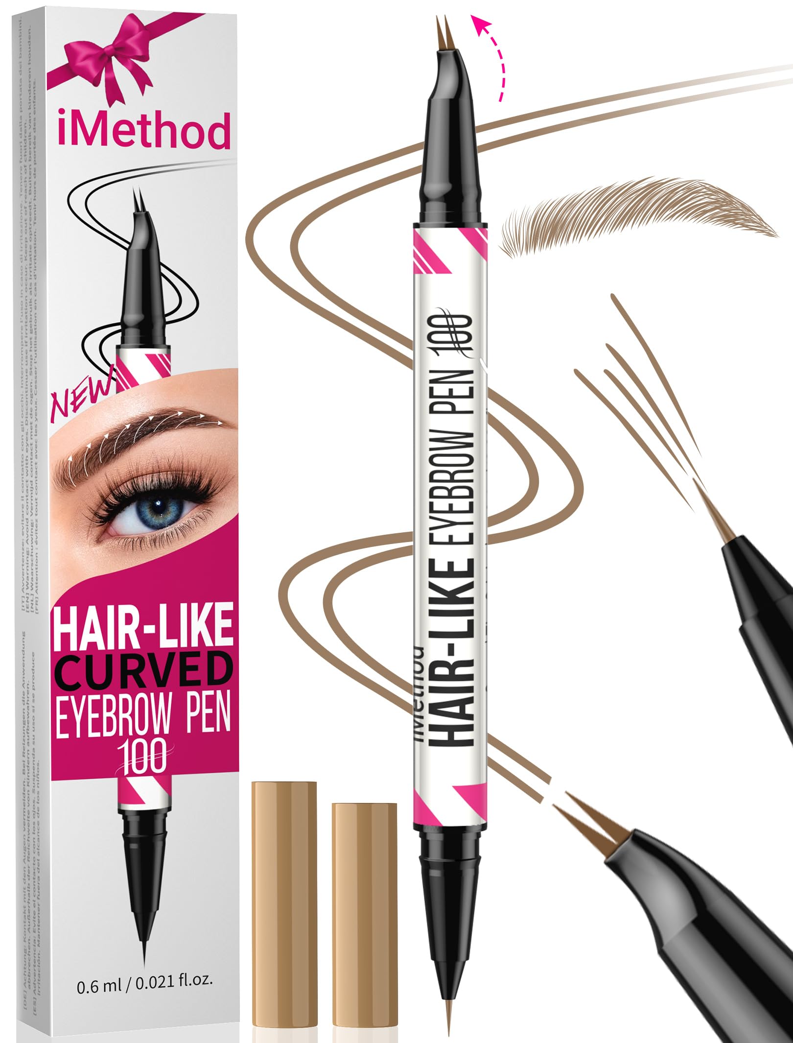 iMethod Curved Eyebrow Pen - 2-in-1 Dual-Ended Microblading Eyebrow Pencil with Curved Tip and Precise Brush-Tip