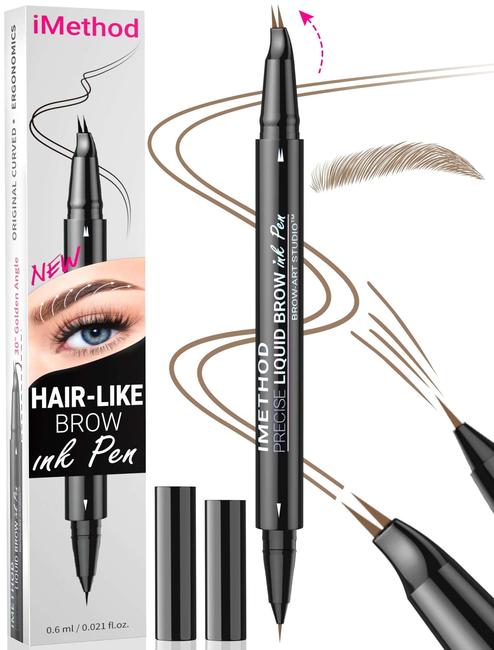 iMethod Curved Eyebrow Pen - Eyebrow Pencil, Brow Pencil 2-in-1 Dual-Ended Microblading Eyebrow Pen