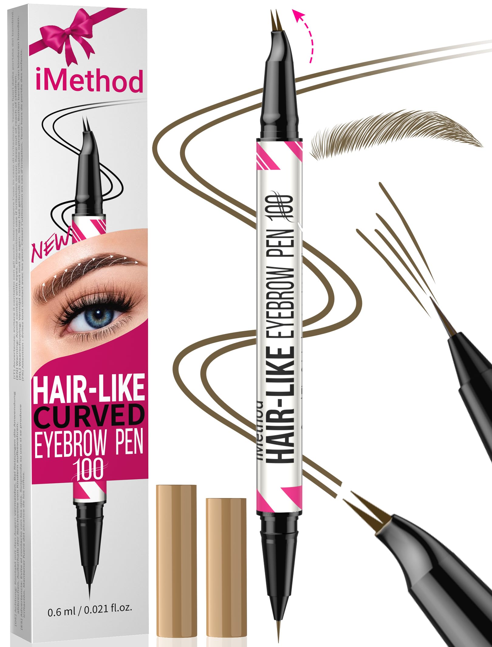 iMethod Curved Eyebrow Pen - 2-in-1 Dual-Ended Microblading Eyebrow Pencil with Curved Tip and Precise Brush-Tip