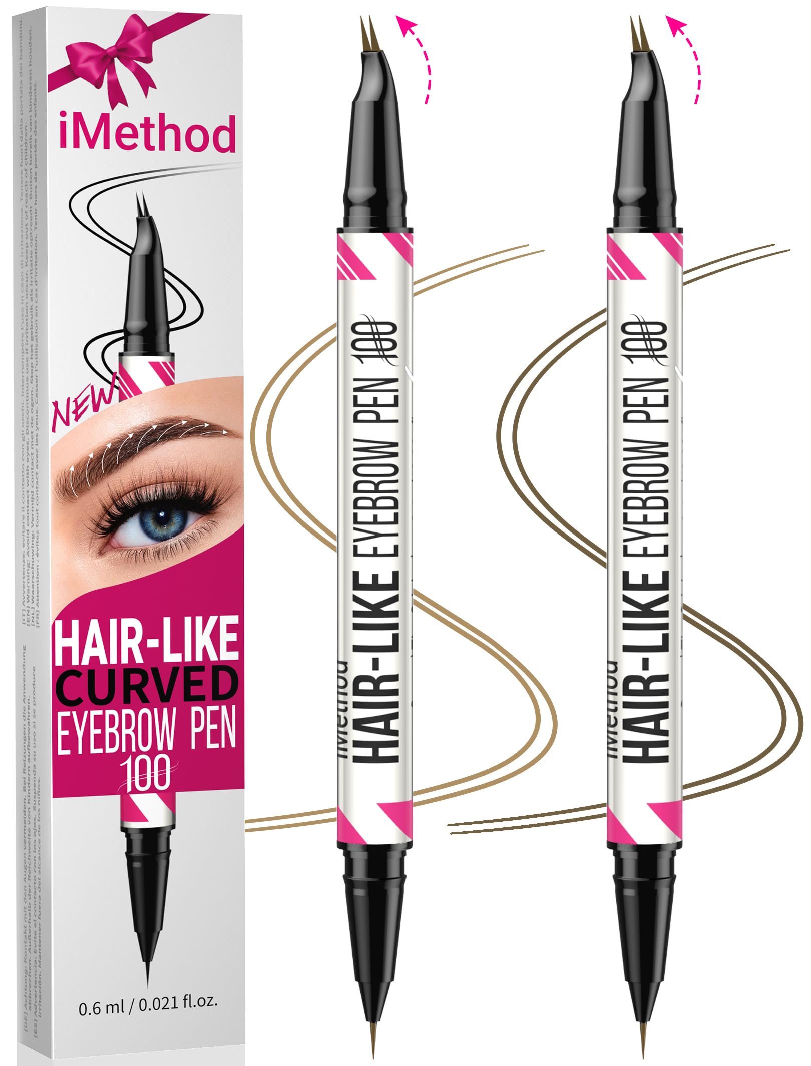 iMethod Curved Eyebrow Pen - 2-in-1 Dual-Ended Microblading Eyebrow Pencil with Curved Tip and Precise Brush-Tip