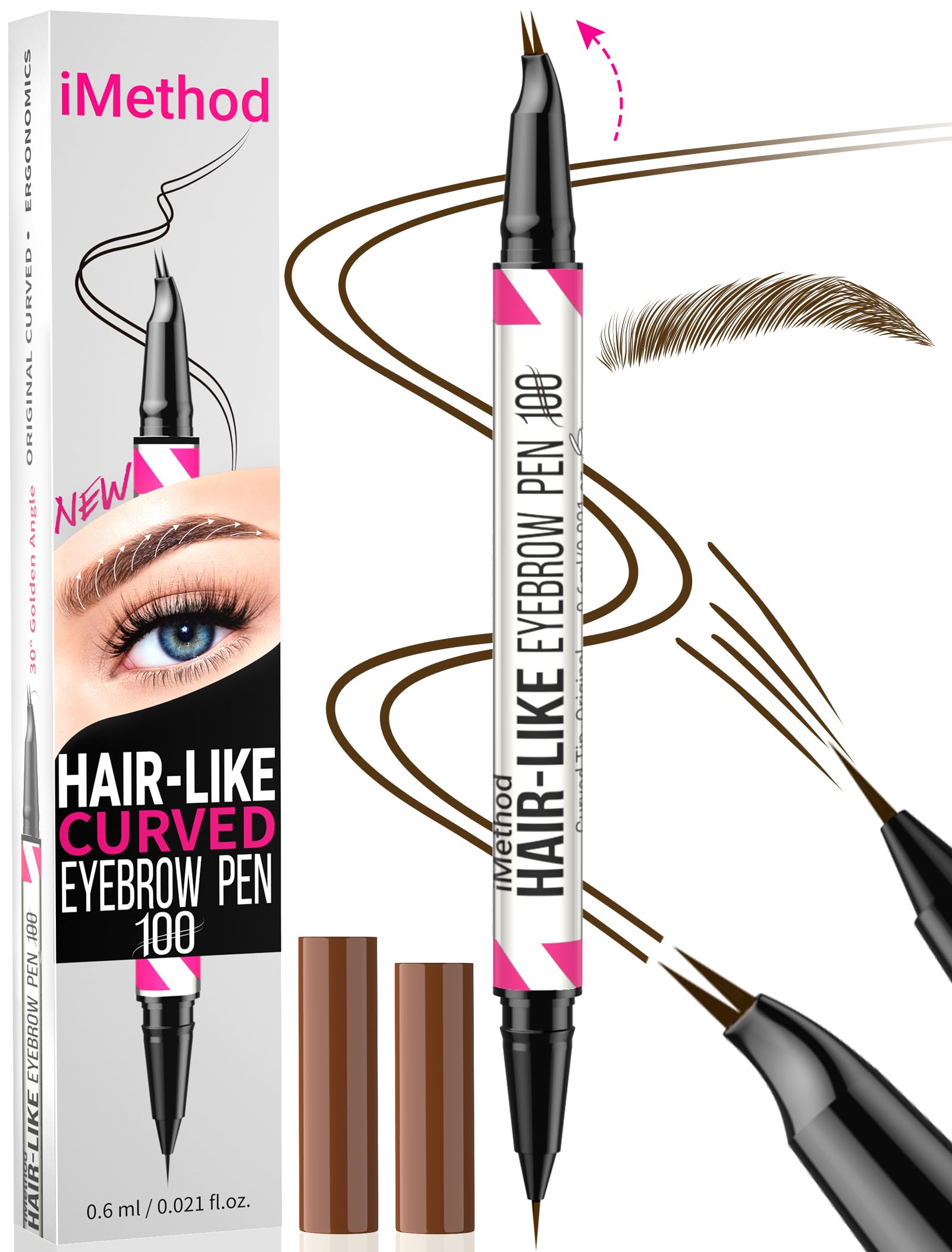 iMethod Curved Eyebrow Pen - Eyebrow Pencil 2-in-1 Dual-Ended Eyebrow Pen with Curved Tip and Precise Brush-Tip
