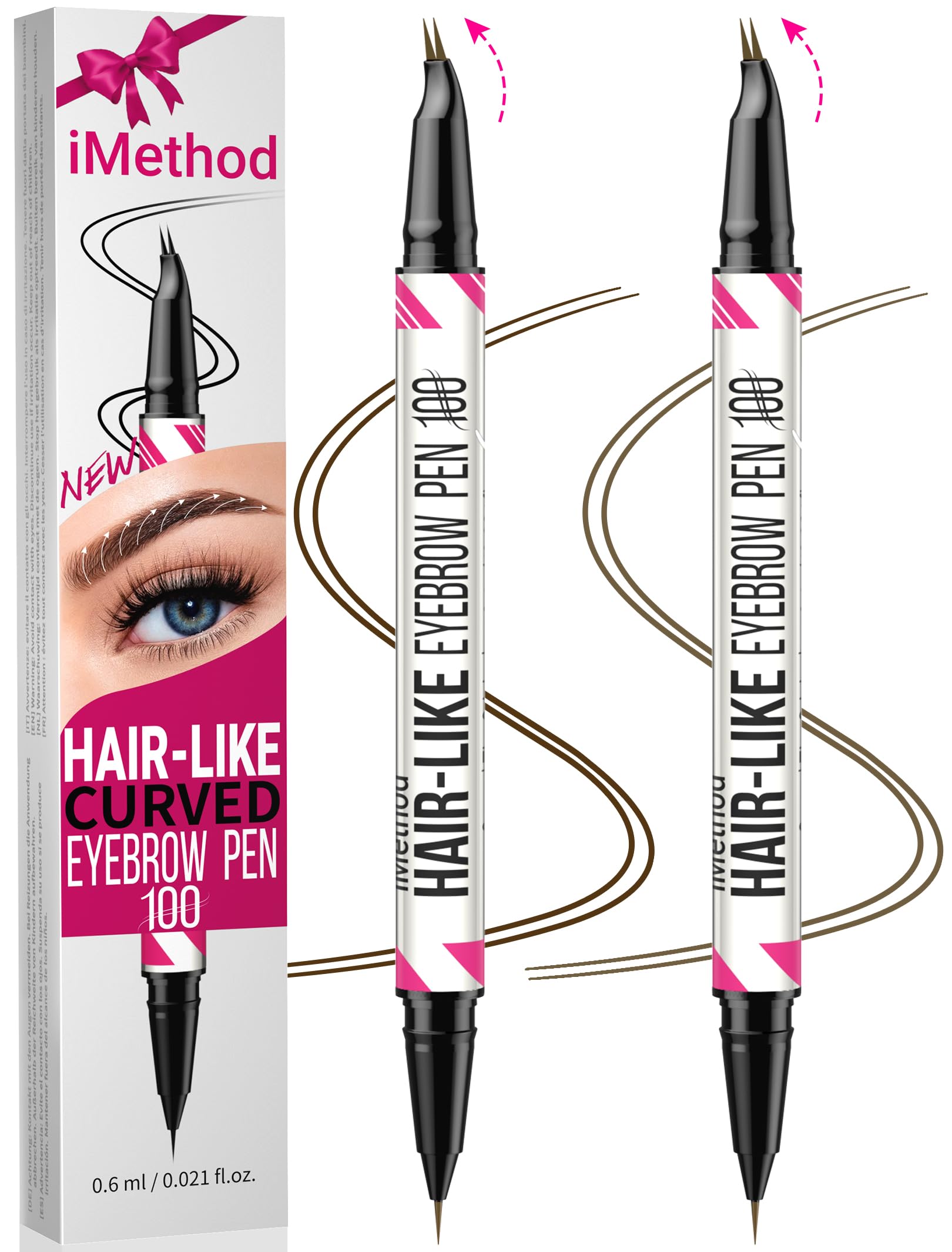iMethod Curved Eyebrow Pen - 2-in-1 Dual-Ended Microblading Eyebrow Pencil with Curved Tip and Precise Brush-Tip