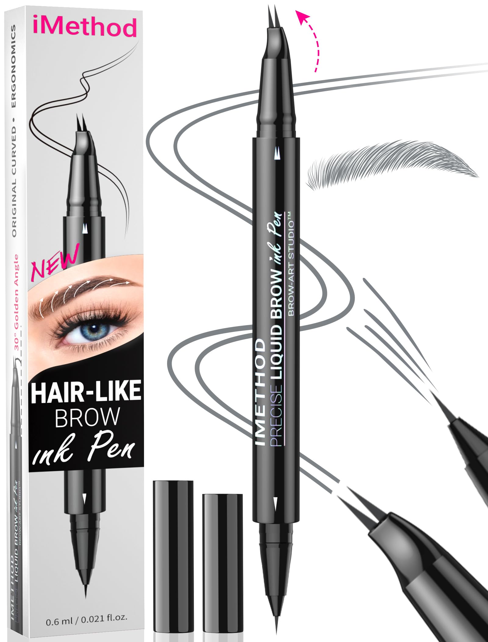 iMethod Curved Eyebrow Pen - Eyebrow Pencil, Brow Pencil 2-in-1 Dual-Ended Microblading Eyebrow Pen