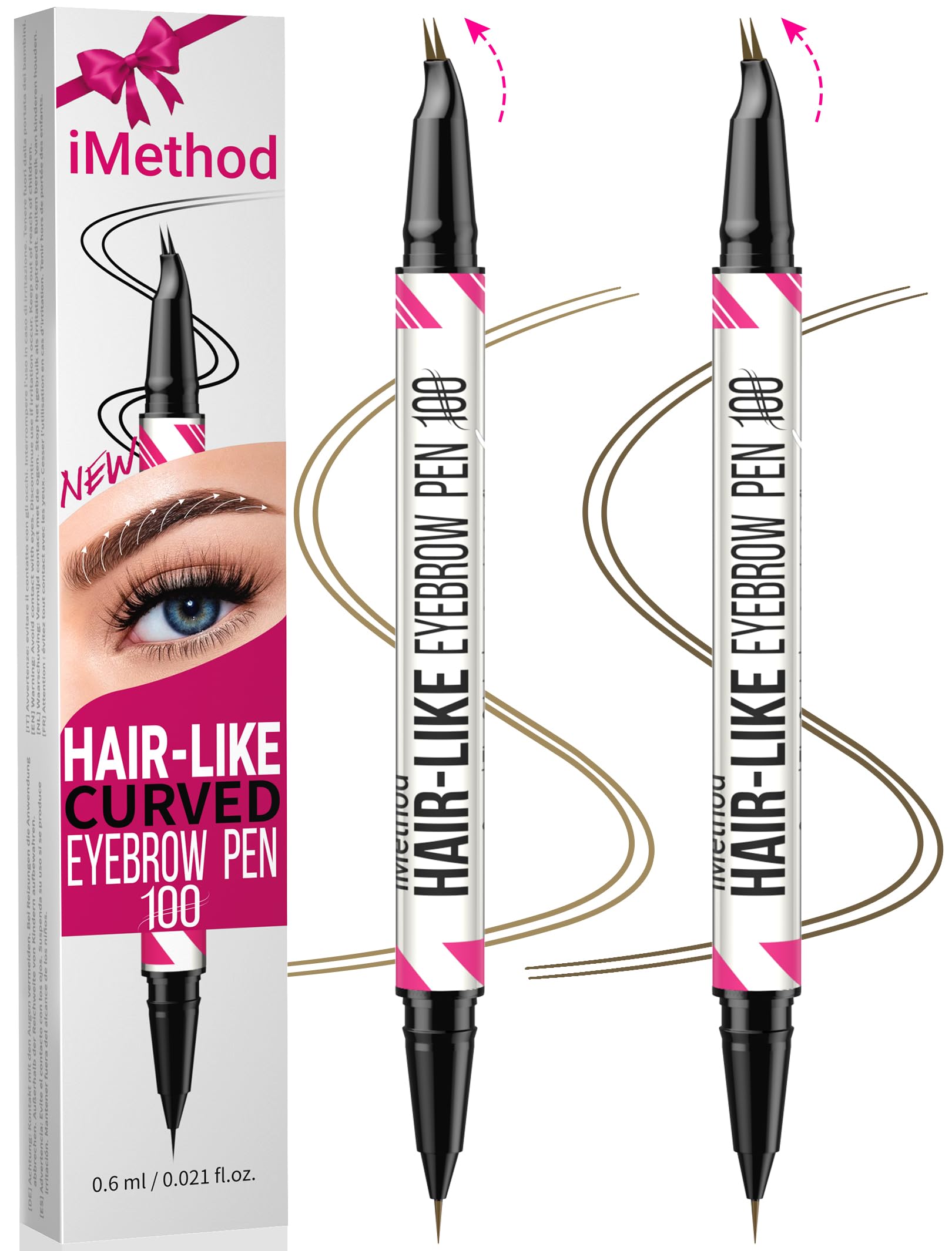 iMethod Curved Eyebrow Pen - 2-in-1 Dual-Ended Microblading Eyebrow Pencil with Curved Tip and Precise Brush-Tip