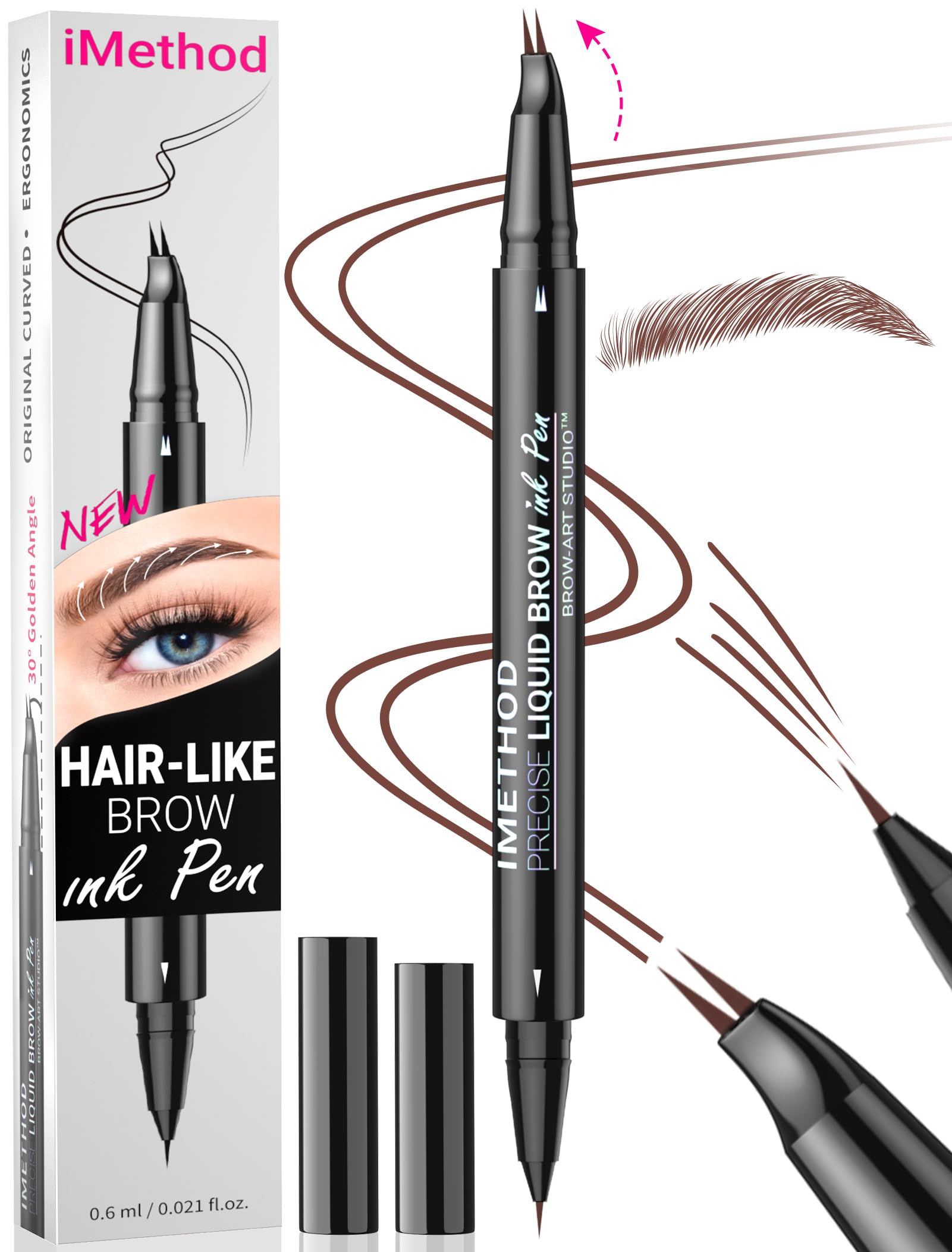 iMethod Curved Eyebrow Pen - Eyebrow Pencil, Brow Pencil 2-in-1 Dual-Ended Microblading Eyebrow Pen