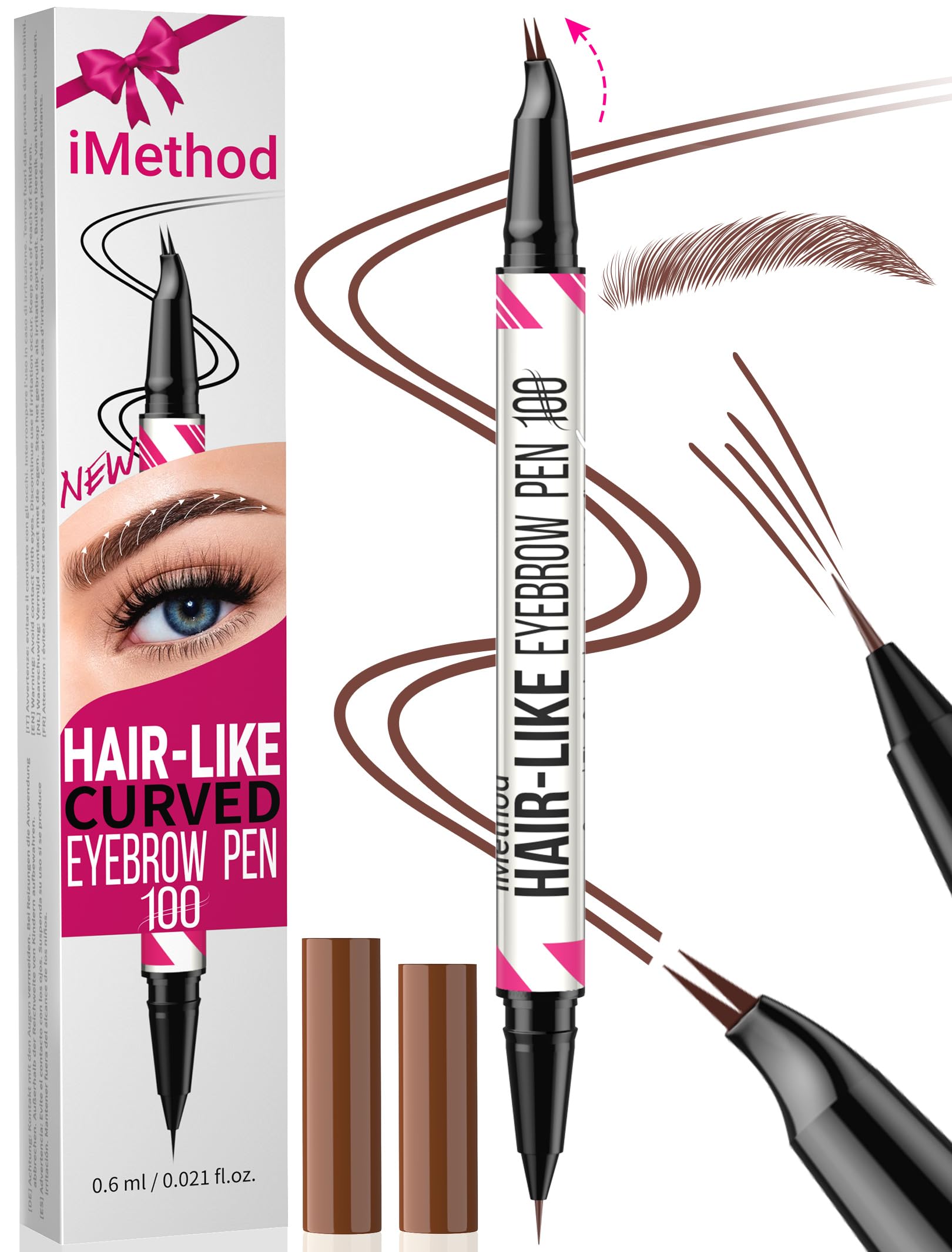 iMethod Curved Eyebrow Pen - 2-in-1 Dual-Ended Microblading Eyebrow Pencil with Curved Tip and Precise Brush-Tip