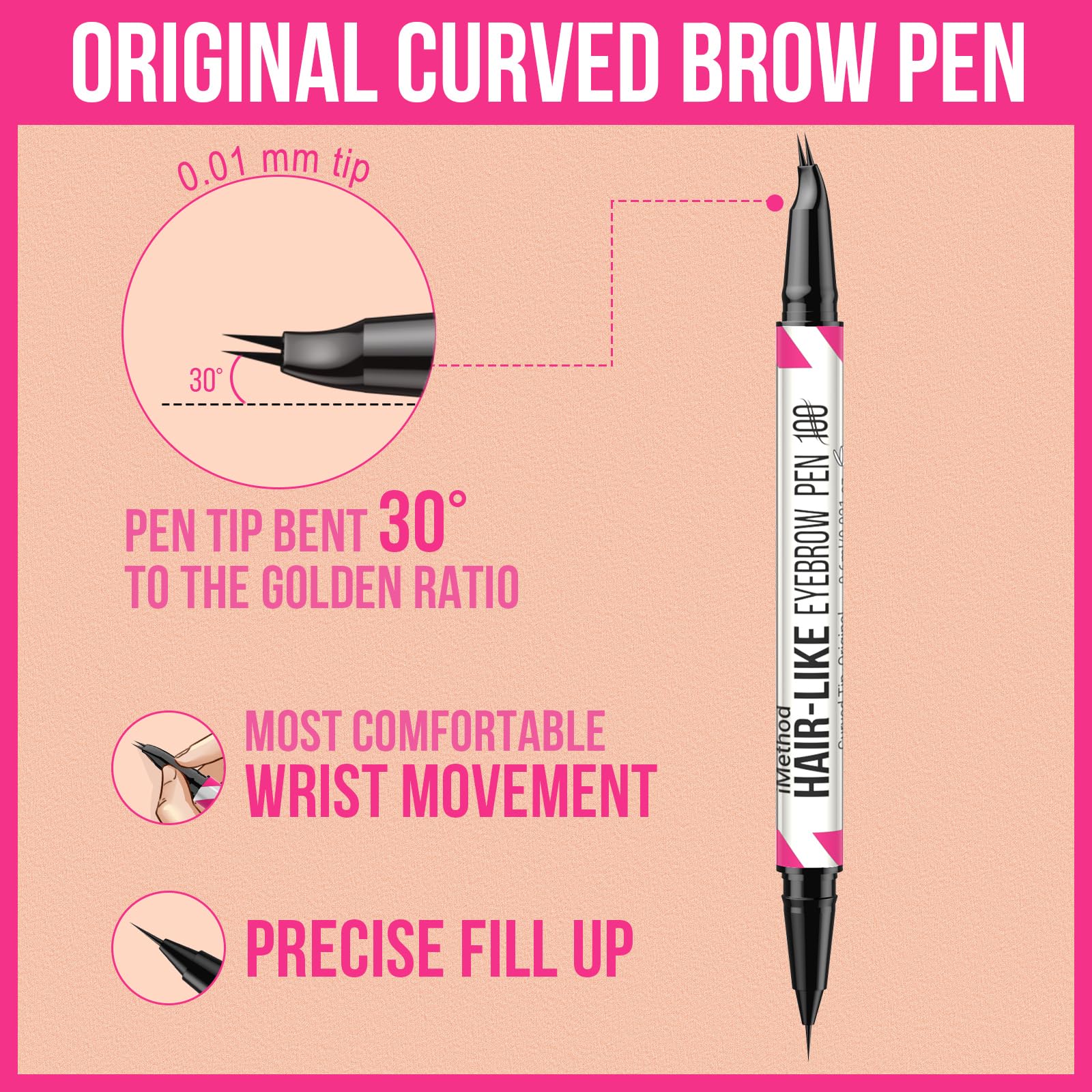 iMethod Curved Eyebrow Pen - Eyebrow Pencil 2-in-1 Dual-Ended Eyebrow Pen with Curved Tip and Precise Brush-Tip